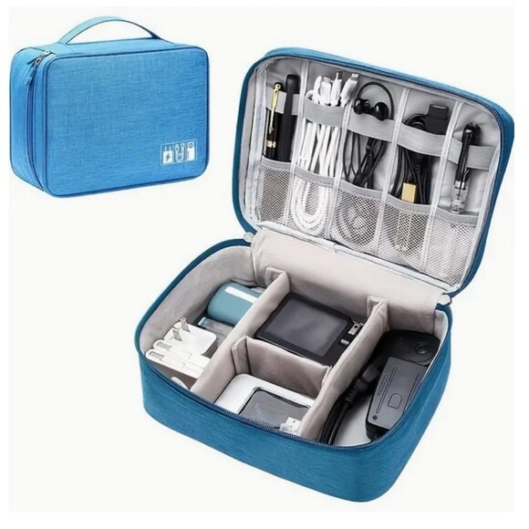 Men Dopp Kit Bag Organizer Double Zippers Satchel Carrying Case Toiletries BLUE - Picture 1 of 13